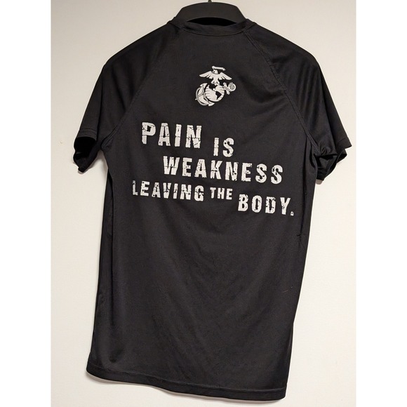 US Marines Expert Brand PT Shirt Black Pain is Weakness Performance Tee Mens S - Picture 5 of 7